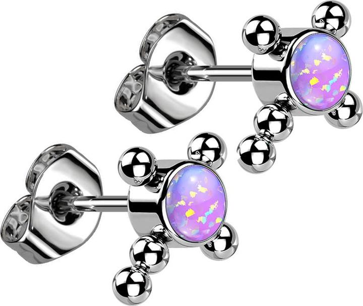 Star Piercing Threadless Ohrstecker silber Kreuz Kugeln Opal violett (ohne Messing, Titan G23)