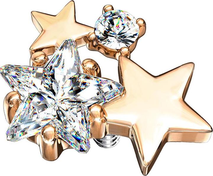 Star Piercing Dermal Anchor rosegold doppel Sternkristall silber (Messing, Chirurgenstahl 316L)