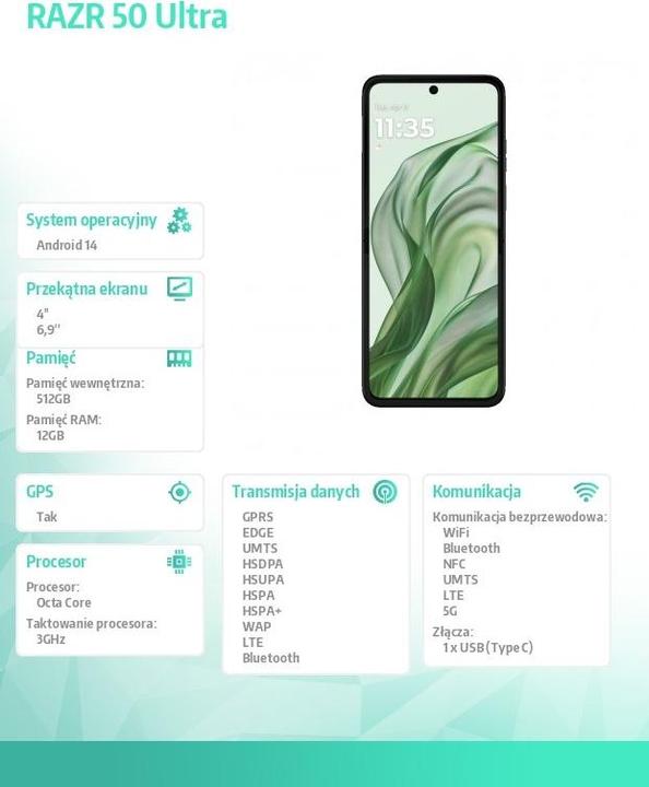 Image du produit Motorola Razr 50 Ultra (512 Go, Vert Printemps, 6.90", SIM + eSIM, 50 Mpx, 5G)