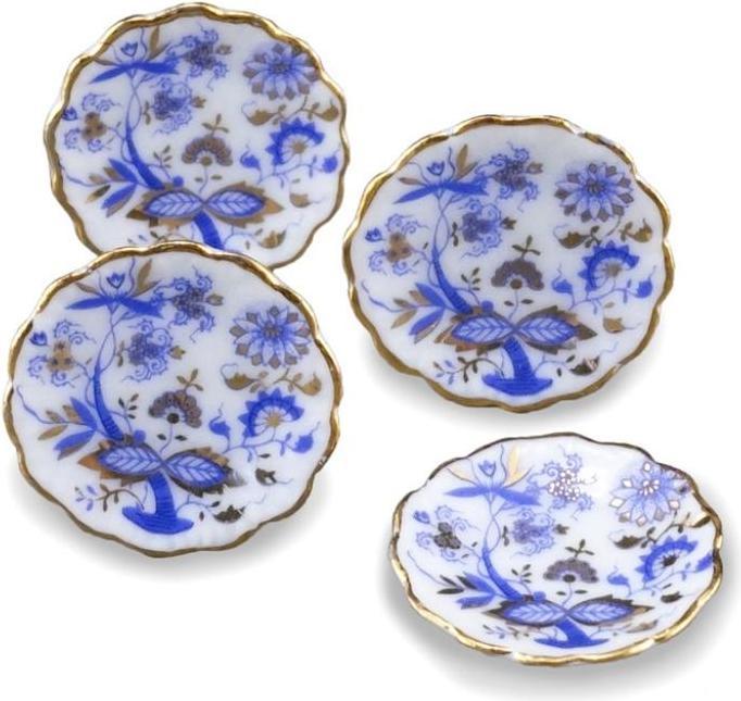Reutter 001.353/5 - 4 Kuchenteller "Zwiebel Gold", Miniatur