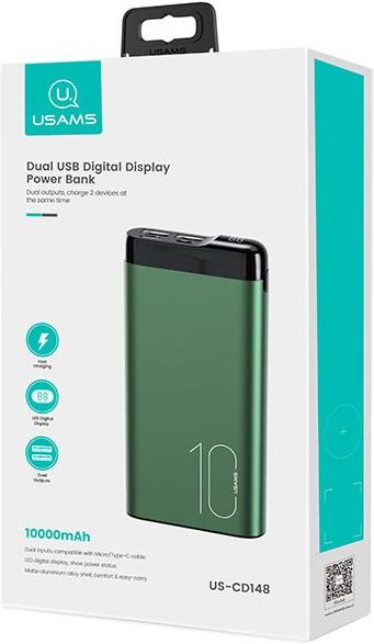 Actual product image Usams PB55 10000 mAh Powerbank Green (10KCD14802) (10000 mAh, 37 Wh)