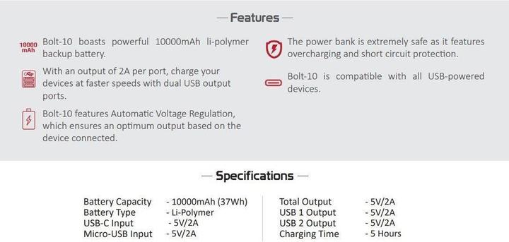 Image du produit ProMate Bolt-10 Banque de puissance 10W (10000 mAh, 10 W)