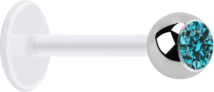 Produktbild Star Piercing Micro Labret transparent mit Kugel silber und Kristall aqua (Chirurgenstahl 316L, ohne Messing, Bioflex)