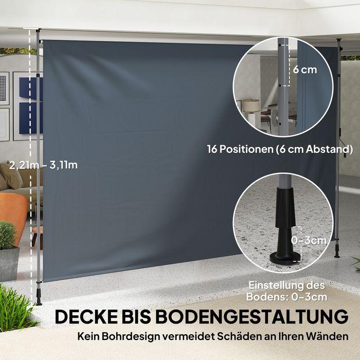 Produktbild Swisshandel24 Klemmmarkise mit Handkurbel höhenverstellbar inkl. Wandhalterung 400 cm, Dunkelgrau (4 m)
