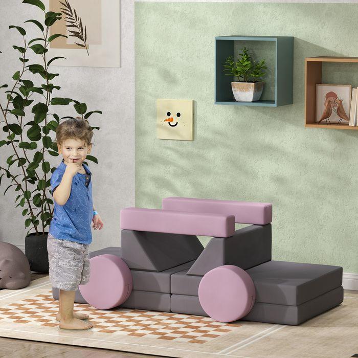 Immagine prodotto Swisshandel24 Kindersofa,12-Teilige Modulare Kindercouch aus Schaumstoff, Softbaustein, grau/rosa (Divano per bambini)