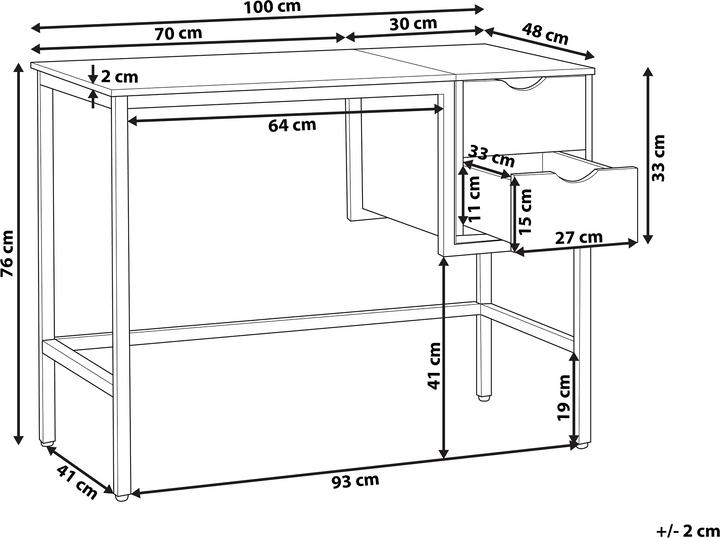Produktbild Beliani Schreibtisch schwarz / heller Holzfarbton 100 x 48 cm 2 Schubladen HARPER (100 x 48 cm)