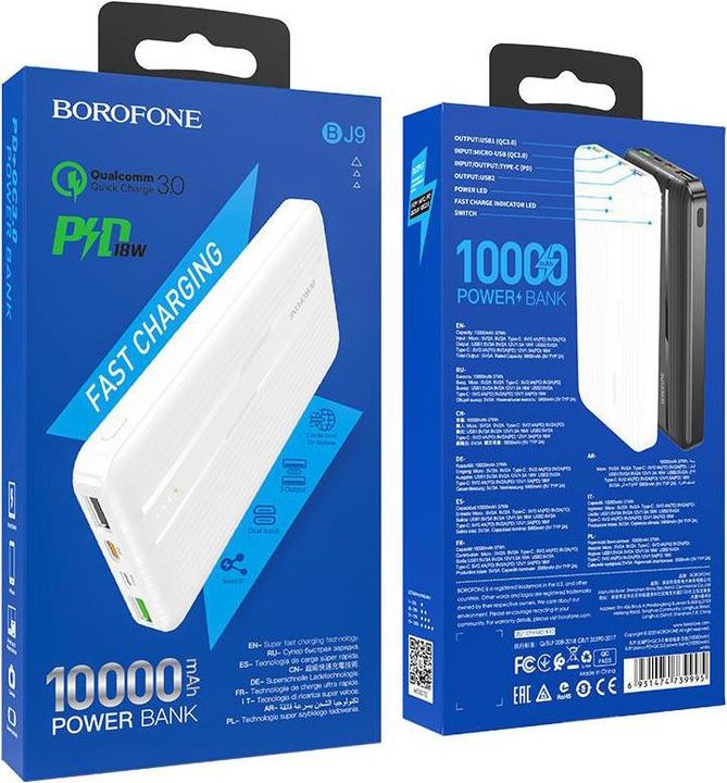 Image du produit Borofone Batterie externe Power Bank BJ9 Type-C PD + Quick Charge 3.0 (3A) 10000mAh blanc (10000 mAh)