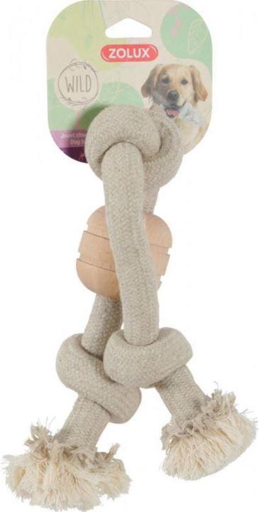 Produktbild Zolux Toy with rope WILD MIX 3 knots, with wooden disc (Zerrspielzeug Hund)