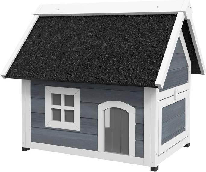 Produktbild Swisshandel24 Katzenhaus Holz, aufklappbar, Wetterfest, mit 3 Türen, Grau (Katze)