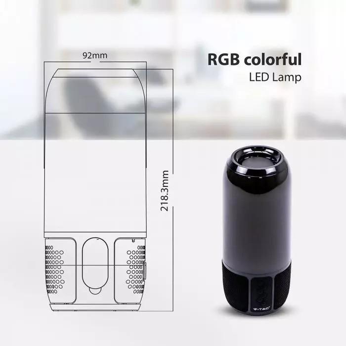 Image du produit V-TAC Haut-parleur Bluetooth 6W avec lumières LED, noir, slot USB et TF, DC : 5V (3 h, Fonctionnement sur piles)