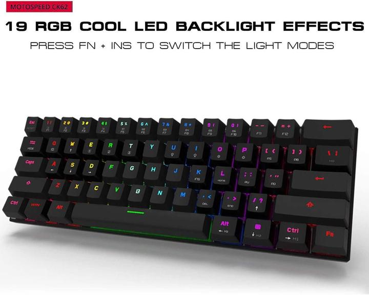Produktbild Motospeed CK62 black wireless 60% mechanical keyboard with RGB backlight (US, Blue switch) (US, Kabellos)