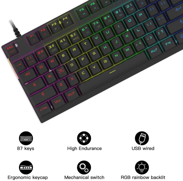 Actual product image Motospeed CK82 TKL mechanical keyboard with RGB (US, Red switch) (US, Cable)