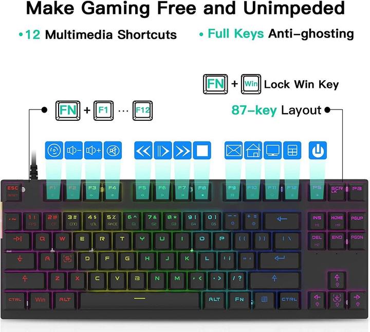 Actual product image Motospeed CK82 TKL mechanical keyboard with RGB (US, Red switch) (US, Cable)