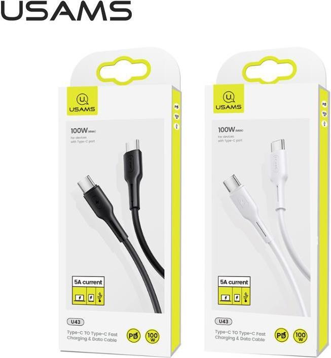Actual product image Usams U43 USB-C to USB-C fast charging cable 100W, Black (1.20 m, USB 3.2, 100 W)