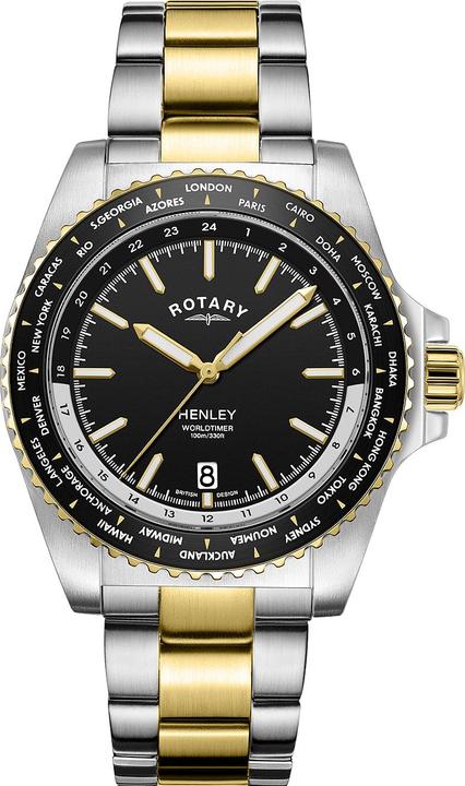 Rotary GB05371/04 Henley World Timer Herrenuhr 41mm 10ATM (Analoguhr, 41 mm)