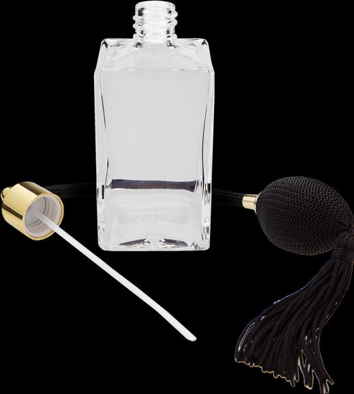 Produktbild Tischzerstäuber, Glas eckig mit Ballpumpe goldfarben für 100 ml, H 14 cm (100 ml)