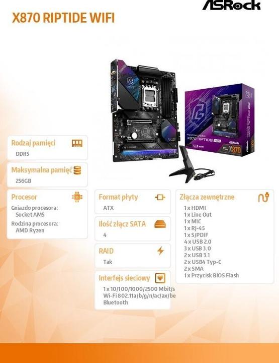 Actual product image AsRock Phantom Gaming X870 Riptide WiFi (AM5, AMD X870, ATX)