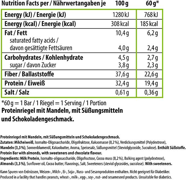 Nährwerte und Zutaten HEJ Nutrition HEJ Protein Bar (60g) (Chocolate & Almonds, 1 Stk., 60 g)
