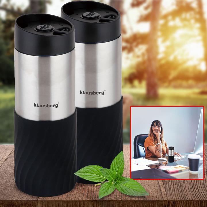 Produktbild Klausberg 2er-Set Doppelwandiger Thermobecher, 420ml, schwarz (0.42 l)