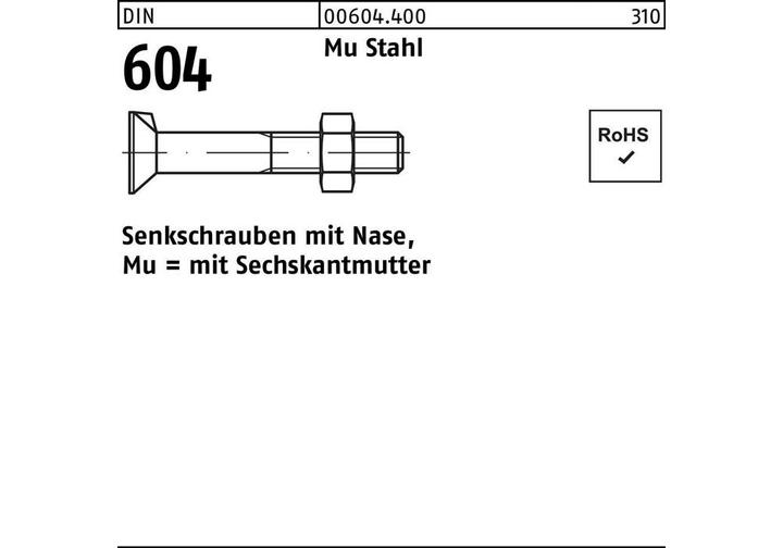Immagine prodotto Bullone a testa svasata DIN 604 con naso/dado M 16 x 45 Mu acciaio 4,6