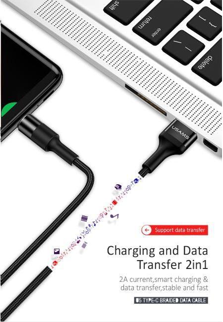 Immagine prodotto Usams US-SJ221 U5 Cavo intrecciato USB a spina rotonda per dati e caricatore da 2A 1,2 m Juodas (1.20 m, USB 2.0)