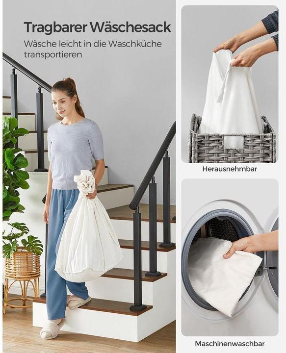 Actual product image Songmics Wäschekorb auf Rollen 140 l, Grau, Detailfarbe: Grau (140 l)