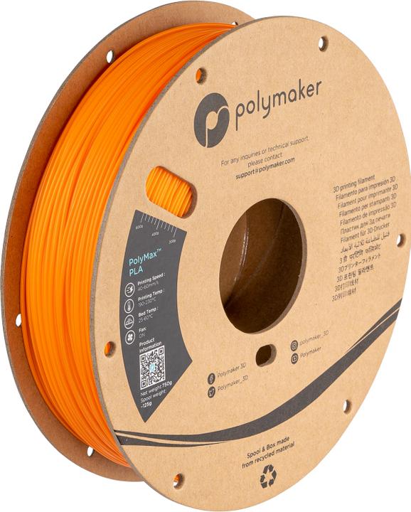 Produktbild Polymaker 70158 - Filament - PolyMAX PLA - orange - 750 g (Tough PLA, 2.85 mm, 750 g, Orange)