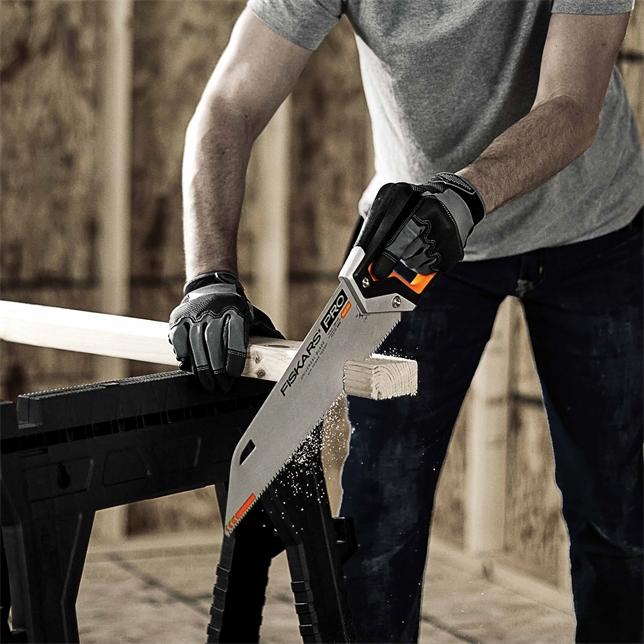 Actual product image Fiskars Pro hand saw for wood, laminate and PVC, saw blade length: 38 cm, 9 TPI, Black/Orange, PowerT