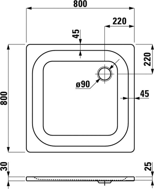 Produktbild Laufen PLATINA Duschwanne 80x80x2,5cm, Stahl emailliert, extraflach, weiss