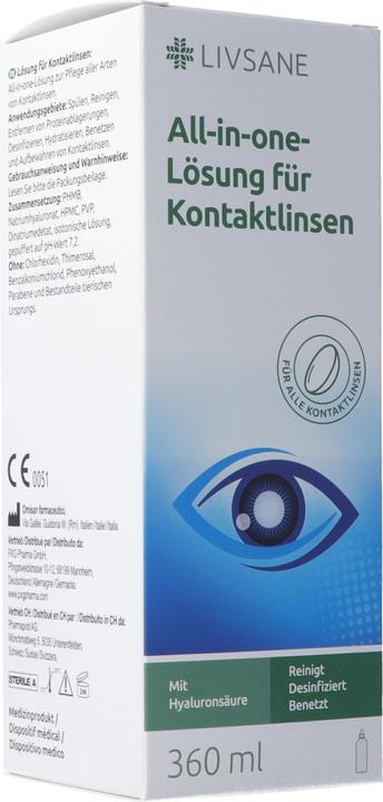 Livsane All-in-one-Lösung für Kontaktlinsen (Tutto in Uno soluzione, 360 ml)