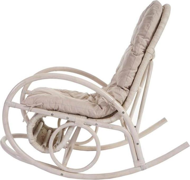Produktbild Swisshandel24 Schaukelstuhl, Schwingsessel Rattansessel, weiss - Auflage creme