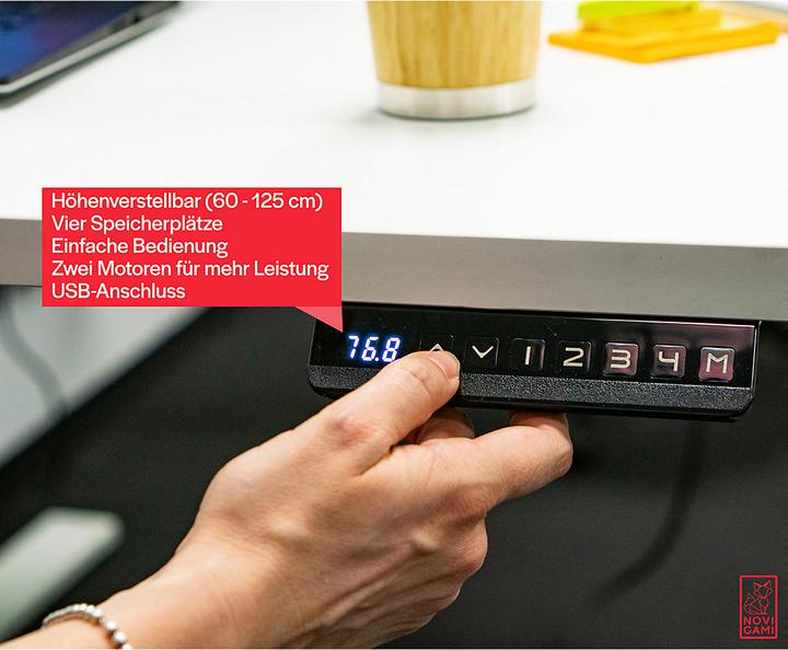 Produktbild Novigami Schreibtisch elektrisch höhenverstellbar Josi | Stehpult | BxT 1600 x 800 mm | Gestell Schwarz | Oka