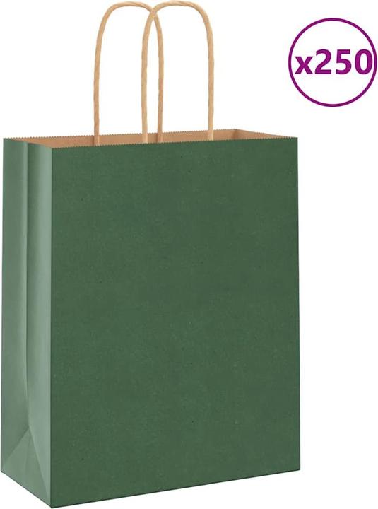 Actual product image VidaXL Kraft paper bags 250 pcs. with handle green 18x8x22 cm paper bag (Gift bag, 250 x)
