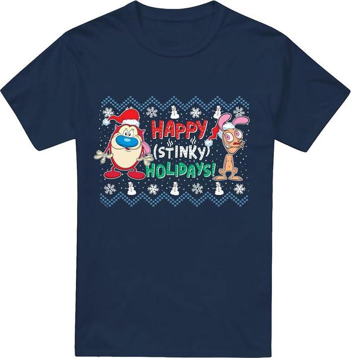 Immagine prodotto Ren & Stimpy Happy Stinky Holidays Maglietta Maglione di Natale Uomo (4XL)