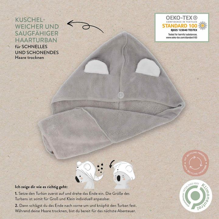 Produktbild Parsa Beauty PARSA Nature Kids Haarturban mit Koalaohren, grau Recyceltes Mikrofaser OEKO-Tex