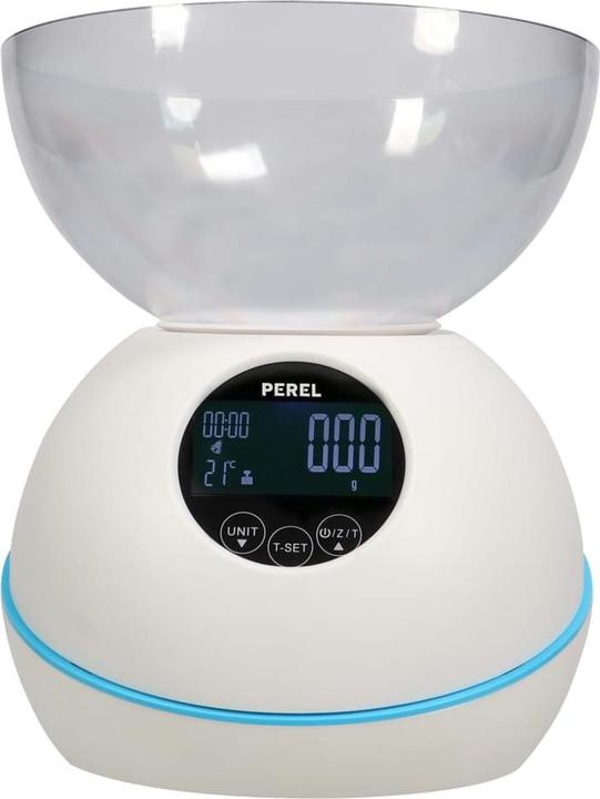 Actual product image Perel DIGITAL KITCHEN SCALE - 5 kg / 1 g - WITH TEMPERATURE / CLOCK / ALARM / TIMER