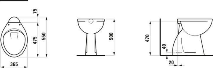 Actual product image Laufen Pascha pedestal toilet, washdown, vertical outlet, with flushing rim, 550x365x500mm, H8221350