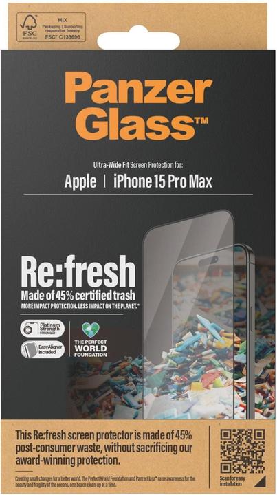 Productafbeelding PanzerGlass Screen Protector iPhone 2023 6.7 Pro Max Ultra-Wide Fit w. GemakkelijkAlig. (1 Stuk, Apple iPhone 15 Pro Max)