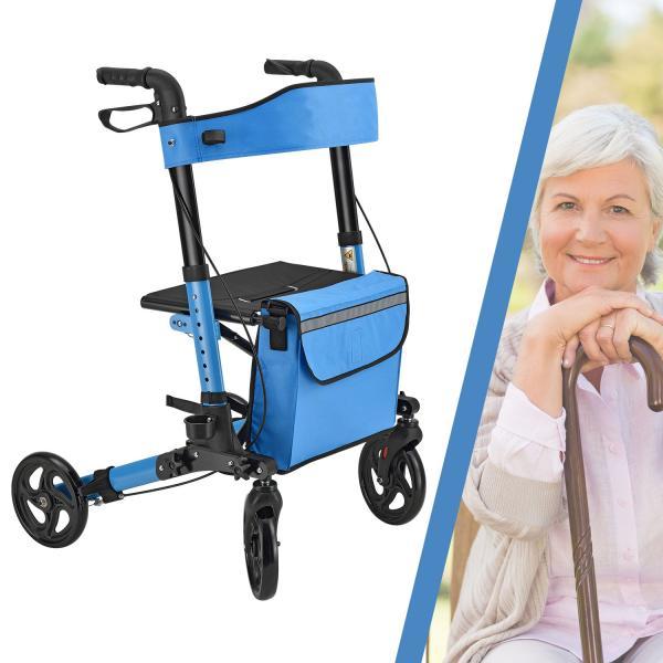 Juskys Klappbarer Rollator Vital mit Sitzfläche und Einkaufstasche