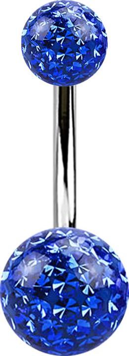 Actual product image Star Piercing Banana silver with two crystal balls dark blue epoxy protective layer (Titanium G23, without brass)