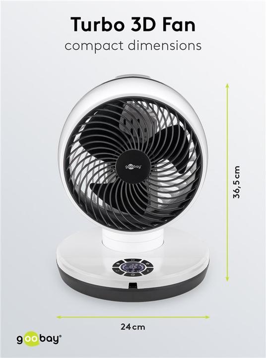 Actual product image Goobay 9 inch 3D floor fan with remote control and timer (67 dB)