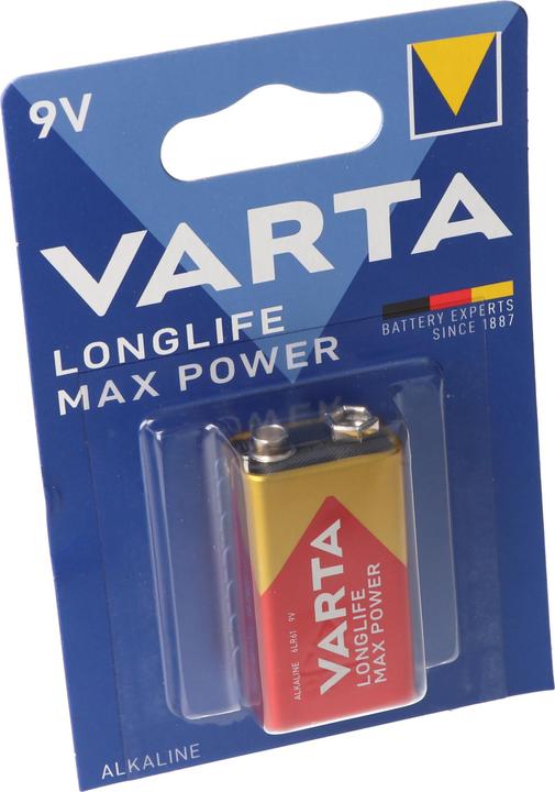 Immagine prodotto Varta 4722 Longlife Max Power 9V-Block, 9V Batterie ideal für Rauchmelder, Rauchwarnmelder (1 pz., 9V Block, 580 mAh)