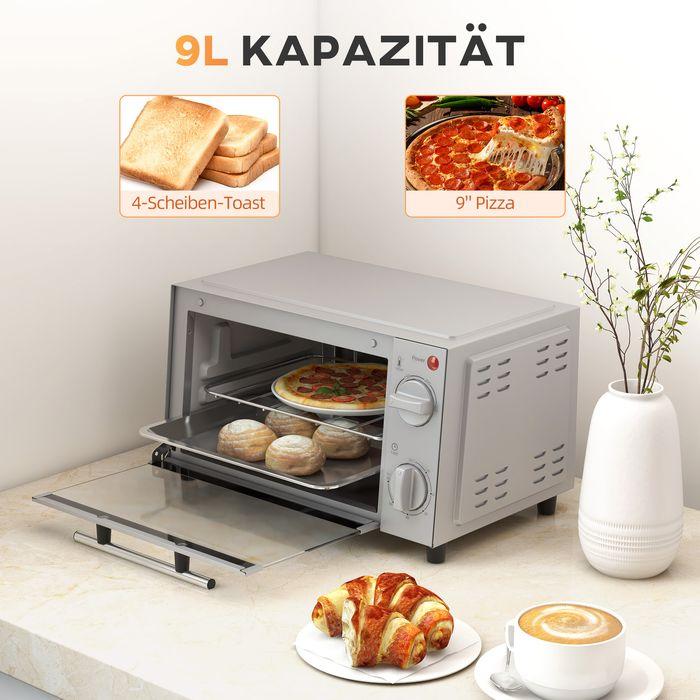 Image du produit Swisshandel24 Minibackofen 9L Mini Ofen mit Backblech, Grillrost, 100 °C-230 °C Edelstahl, silber