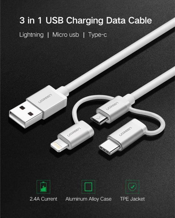 Image du produit Ugreen Câble multifonctionnel USB2.0-A 3 en 1 (1.50 m, USB 2.0)
