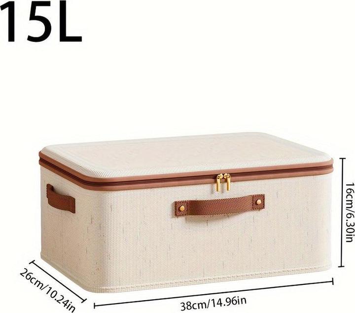 Image du produit Only-Bags.Store 1pc Leinen Zipper Quilt Storage Bins mit Deckel, Leinengewebe, kratz- und verschleissfest