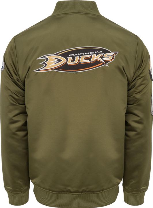 Produktbild Mitchell & Ness M&N Satin Bomber Jacke - PATCHES Anaheim Ducks oliv - L (L)