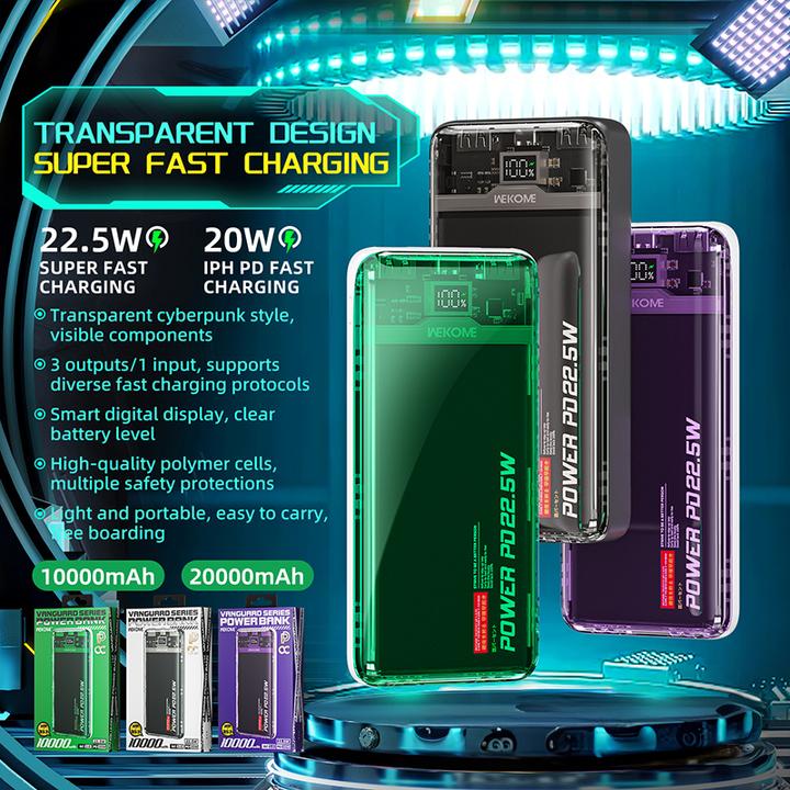 Produktbild Wekome WP-351 Vanguard-Serie – Powerbank 20000 mAh PD 20 W + QC 22,5 W (Lila / Transparent) (20000 mAh)