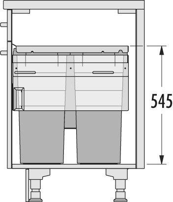 Produktbild Hailo Euro Cargo 600 inbouwsysteem voor uittrekfront 4 binnenemmers 2 x 38 L + 12L + 2,5L. licht grijs (91 l)