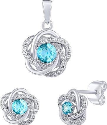 Produktbild Silvego Damenschmuck Set aus 925 Sterling Silber Blume mit echtem Blautopas (925 Sterling Silber)