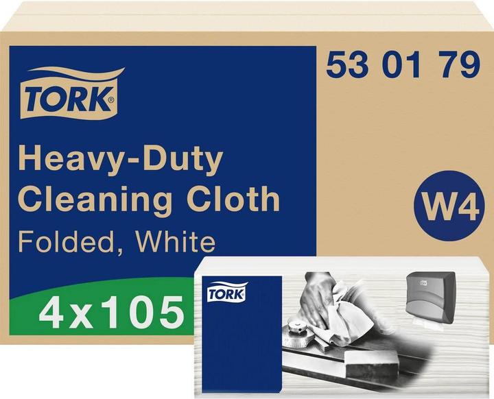 Image du produit Tork Chiffons de nettoyage extra-forts Blanc W4, multi-usage, 4 x 105 chiffons 530179 Quantité : 420pcs. (420 pcs)